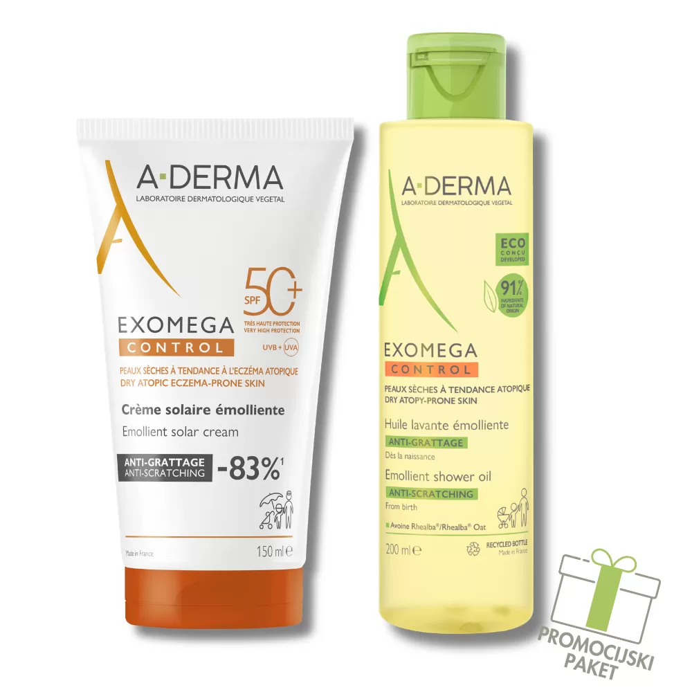 A-Derma Exomega Control SPF50+ 150 ml+ A-Derma Exomega Control emolientno olje 200 ml paket