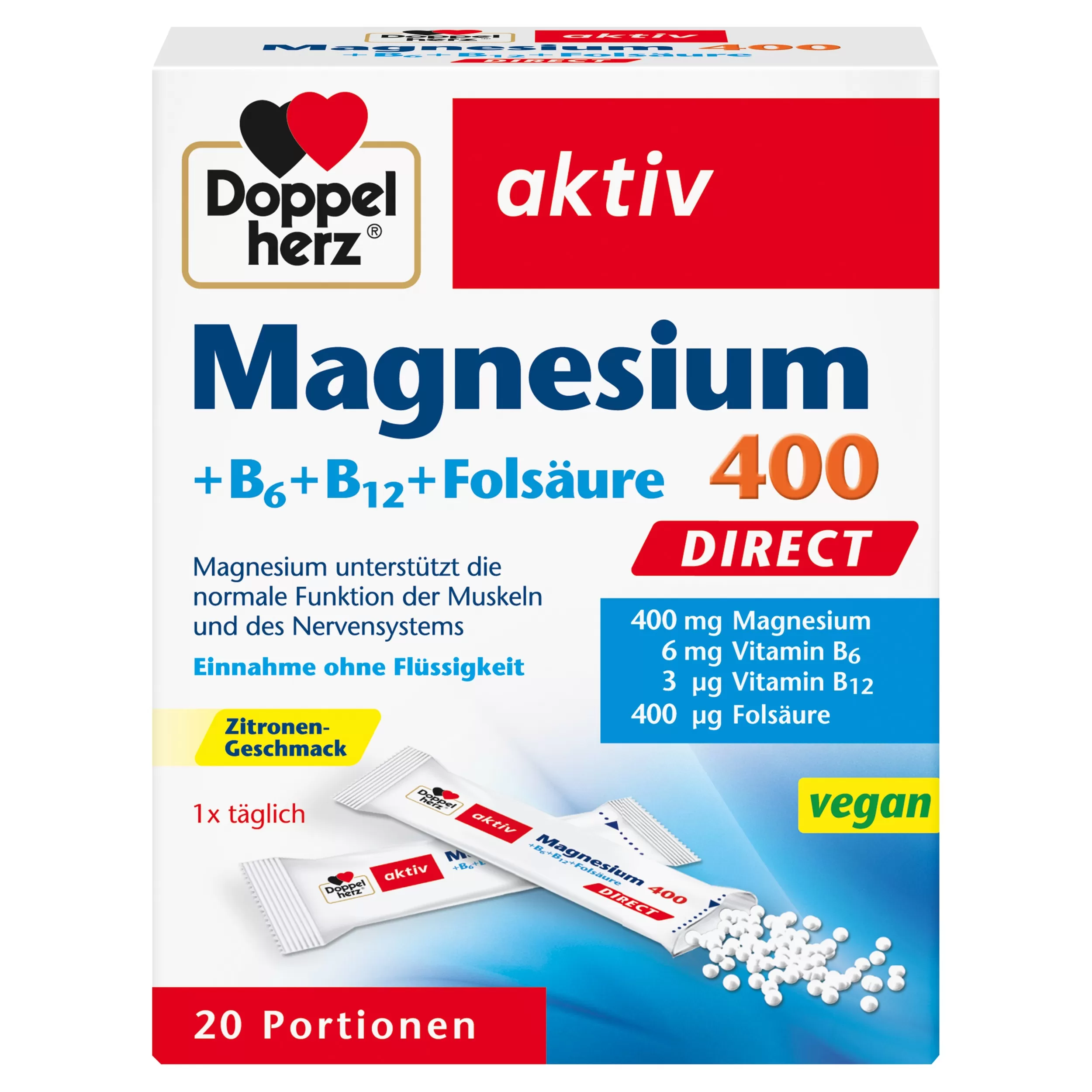 Doppelherz aktiv Magnezij 400 + B6 + B12 + folna kislina, DIREKT