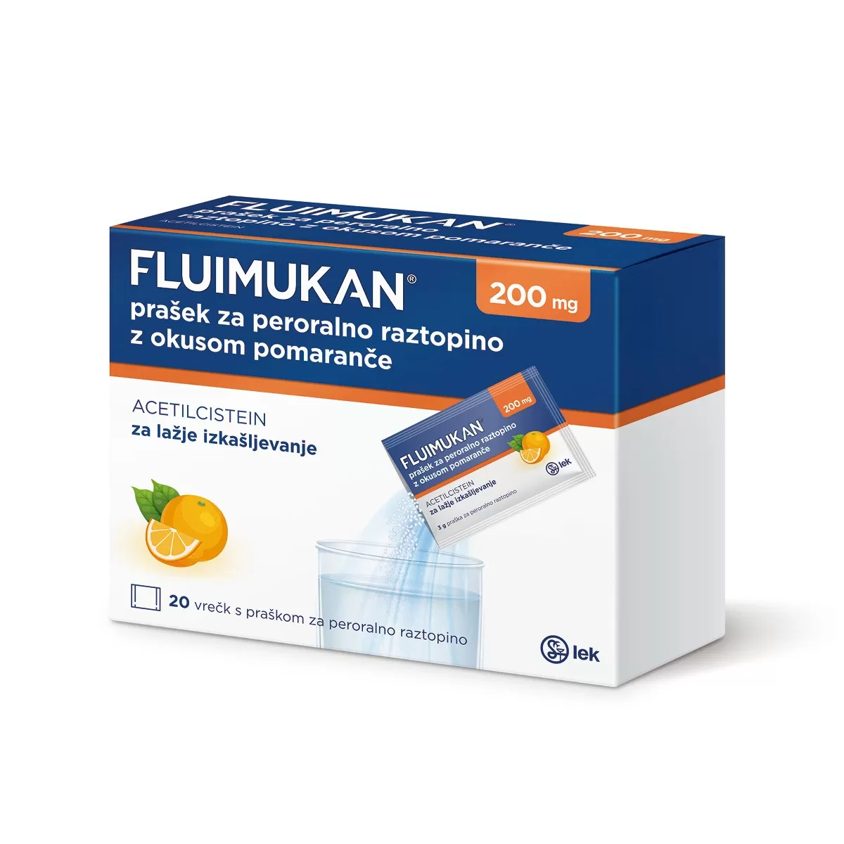 Fluimukan 200 mg prašek za peroralno raztopino z okusom pomaranče